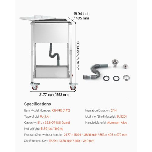 31L rolling cooler for outdoor use, standing ice box on wheels | EU