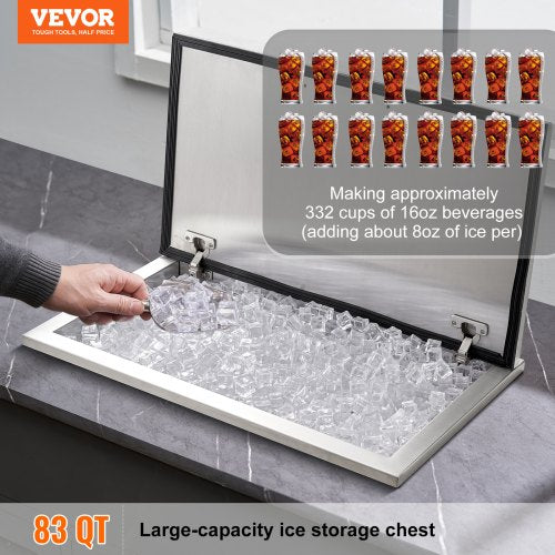 24"x20"x15" Drop in Ice Chest Ice Cooler Ice Bin Stainless Steel with Lid | EU