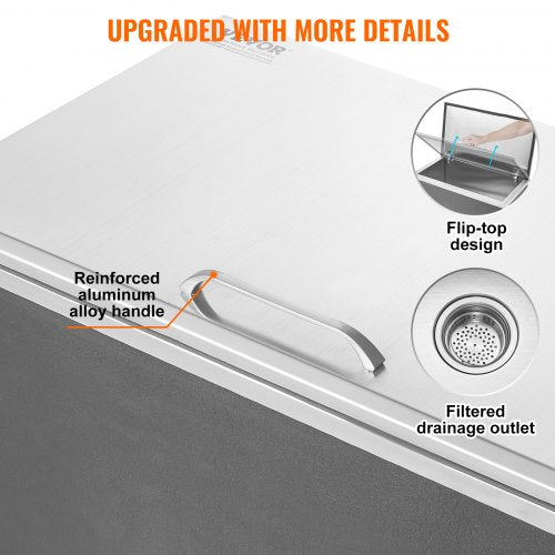 24"x20"x15" Drop in Ice Chest Ice Cooler Ice Bin Stainless Steel with Lid | EU