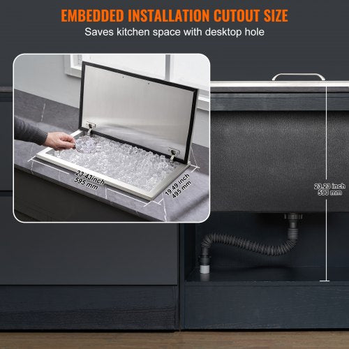 24"x20"x15" Drop in Ice Chest Ice Cooler Ice Bin Stainless Steel with Lid | EU