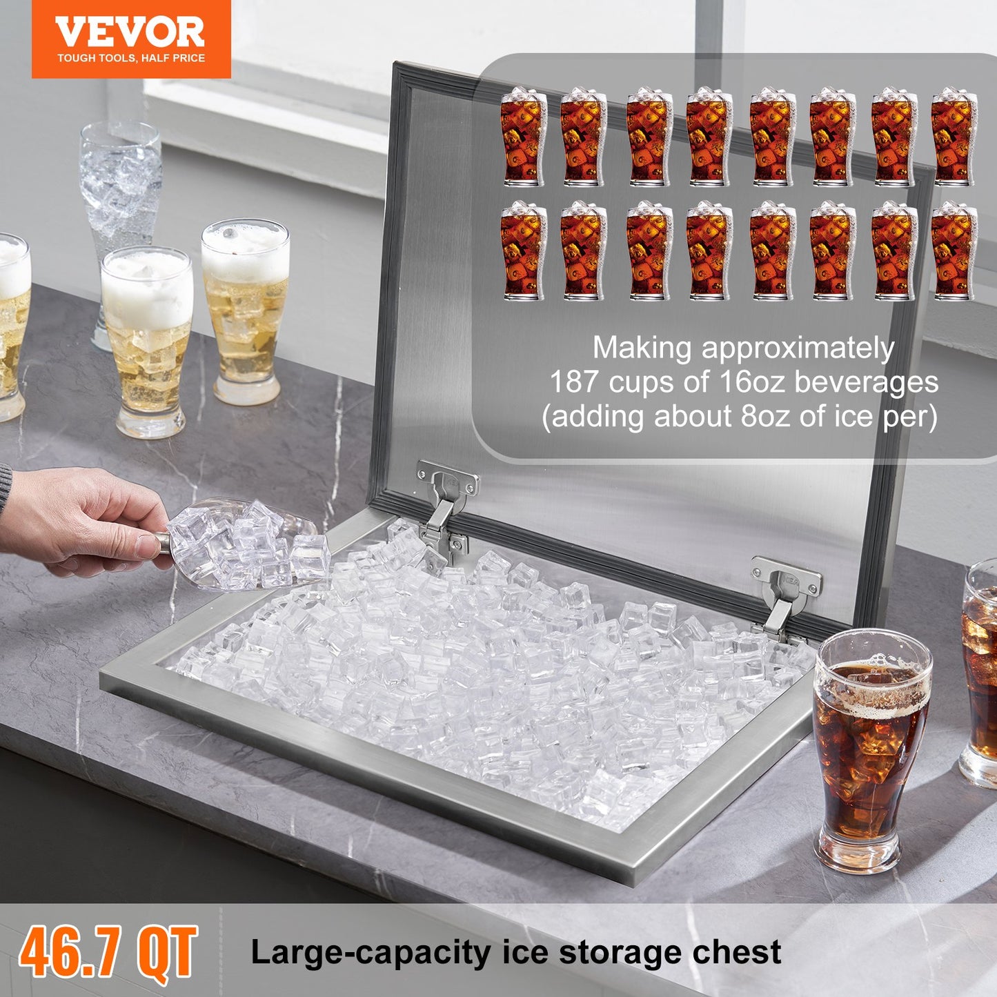 20"x16"x13" Drop in Ice Chest Ice Cooler Ice Bin Stainless steel with lid