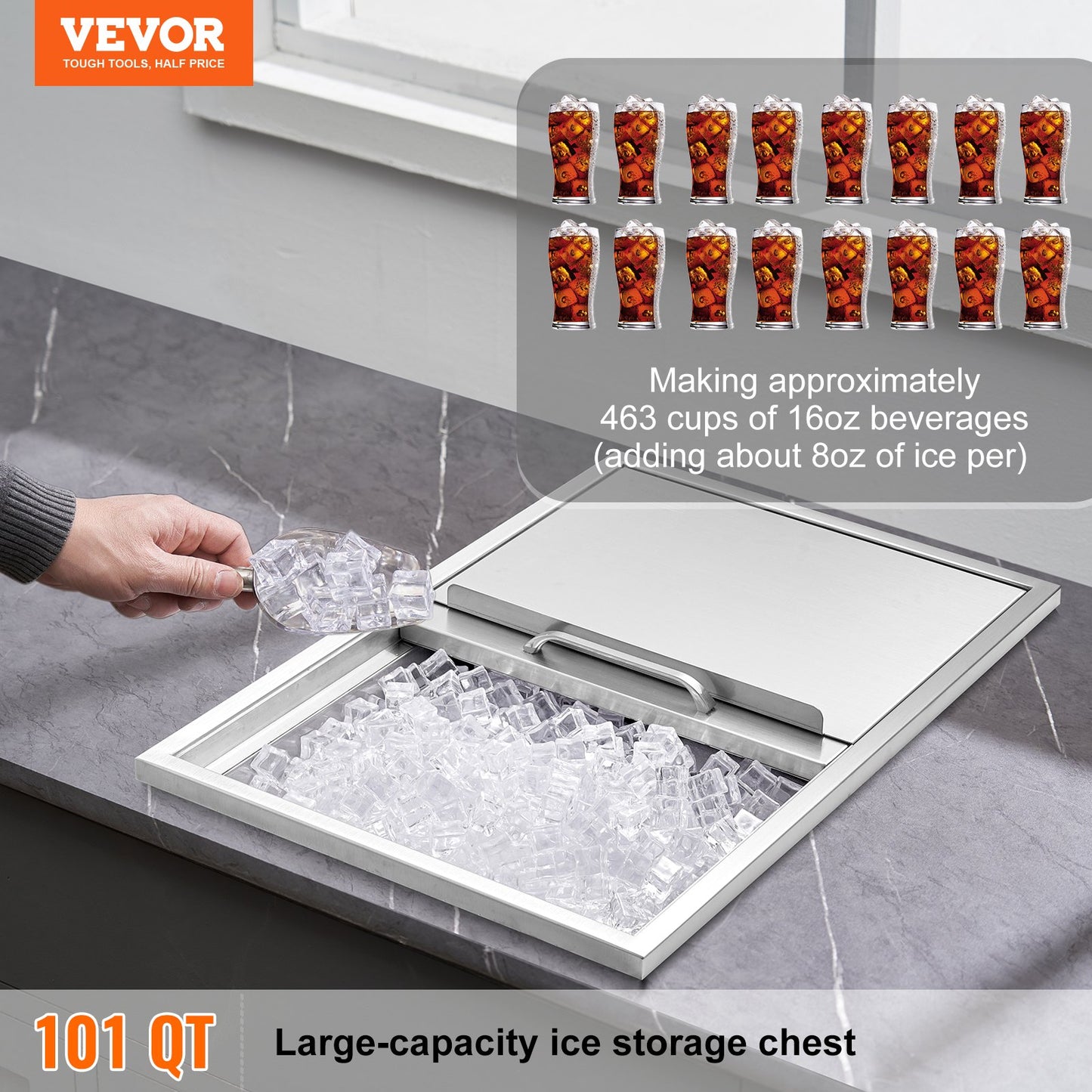 27"x18"x21" Drop in Ice Chest Ice Cooler Ice Bin Rostfritt stål med lock