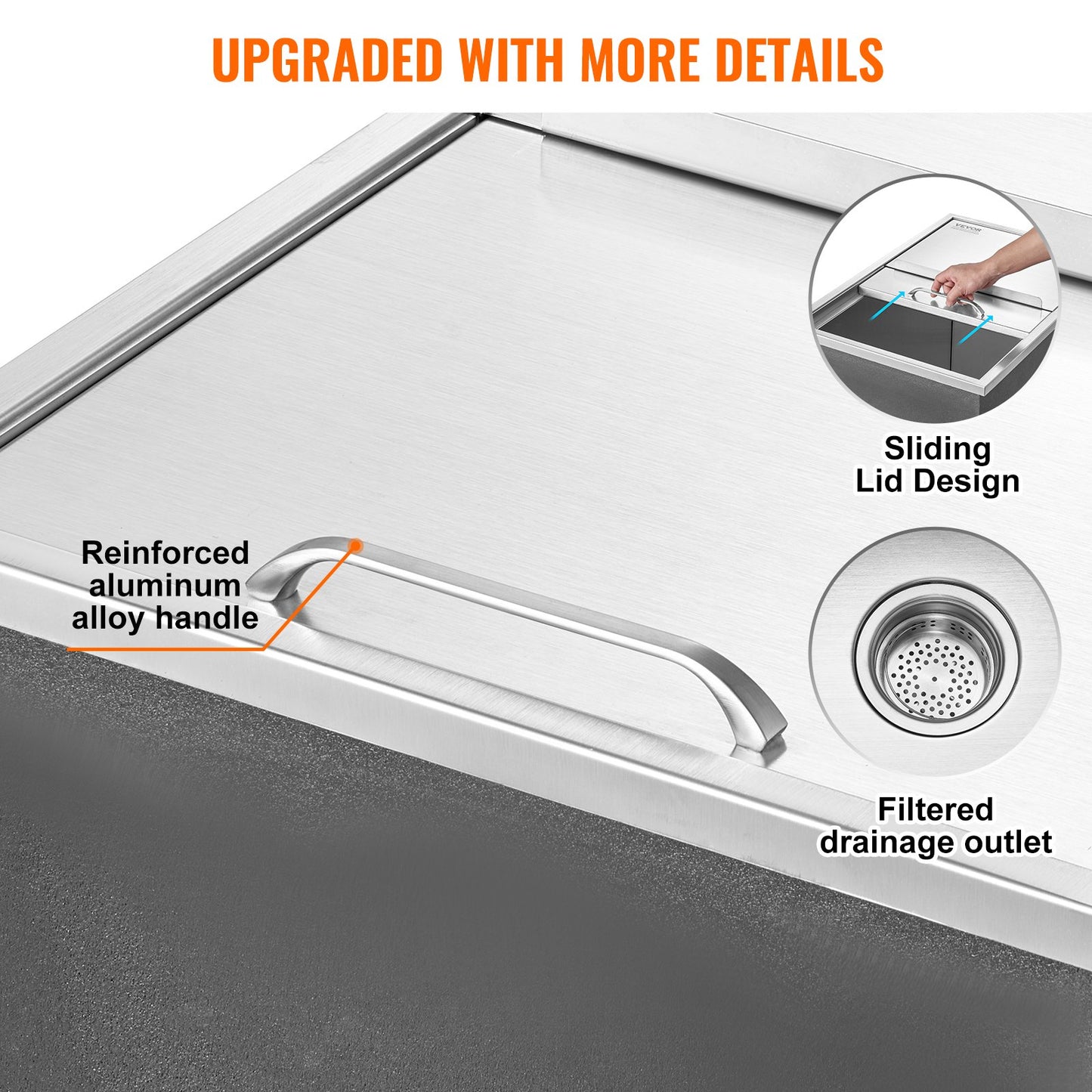 27"x18"x21" Drop in Ice Chest Ice Cooler Ice Bin Rostfritt stål med lock