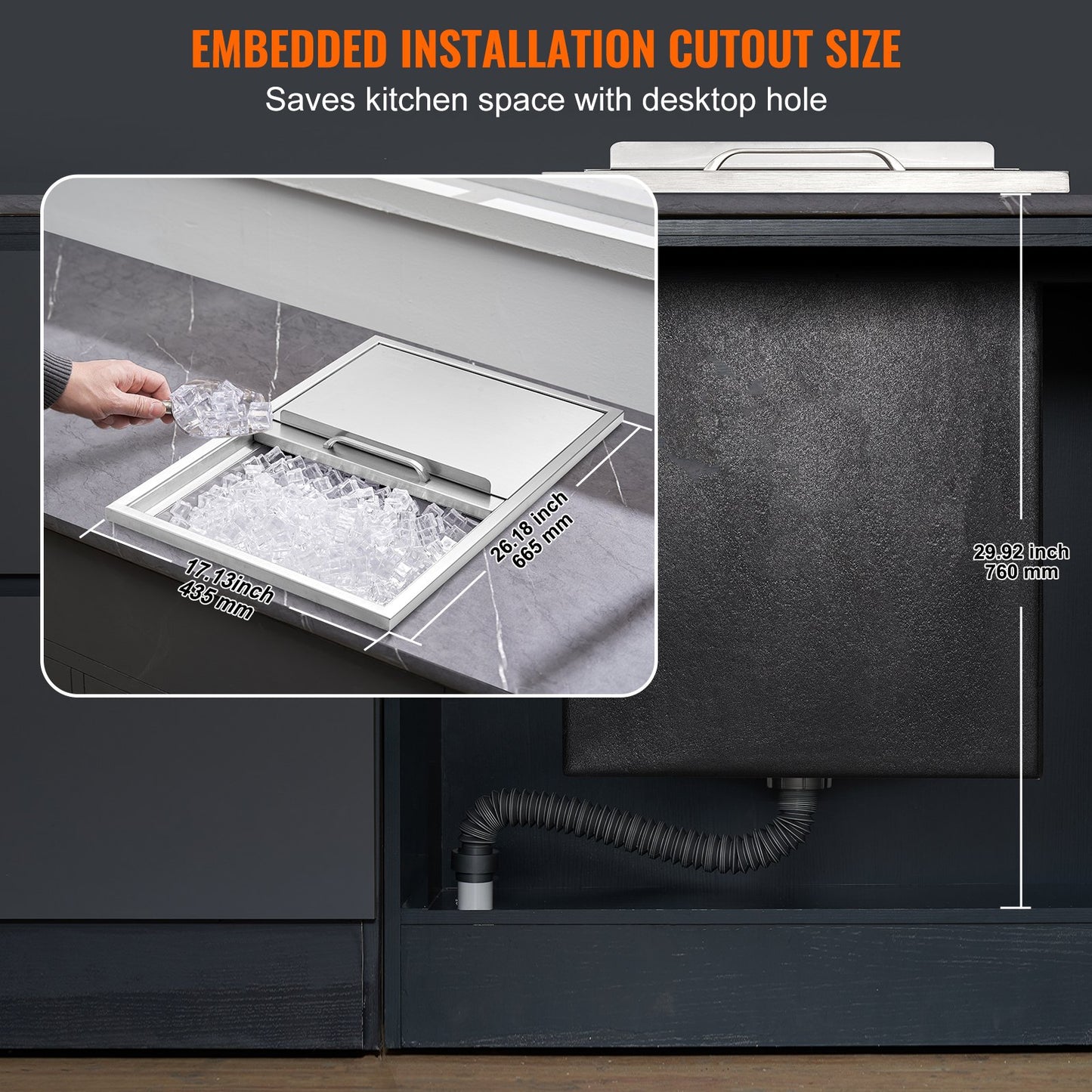 27"x18"x21" Drop in Ice Chest Ice Cooler Ice Bin Rostfritt stål med lock
