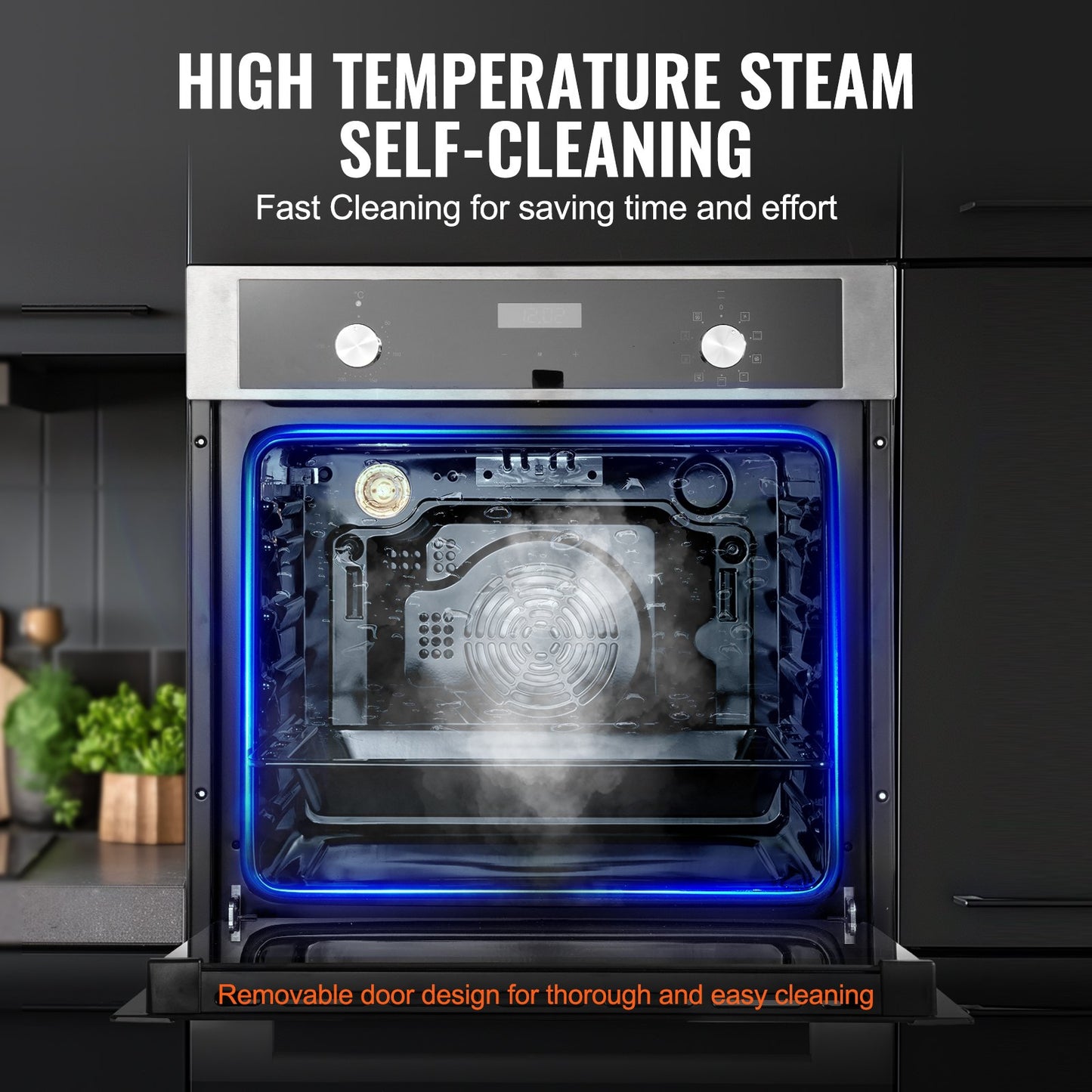 Enkelväggsugn 24" elektrisk inbyggd väggugn 9 funktioner 2,68 Cu. Ft