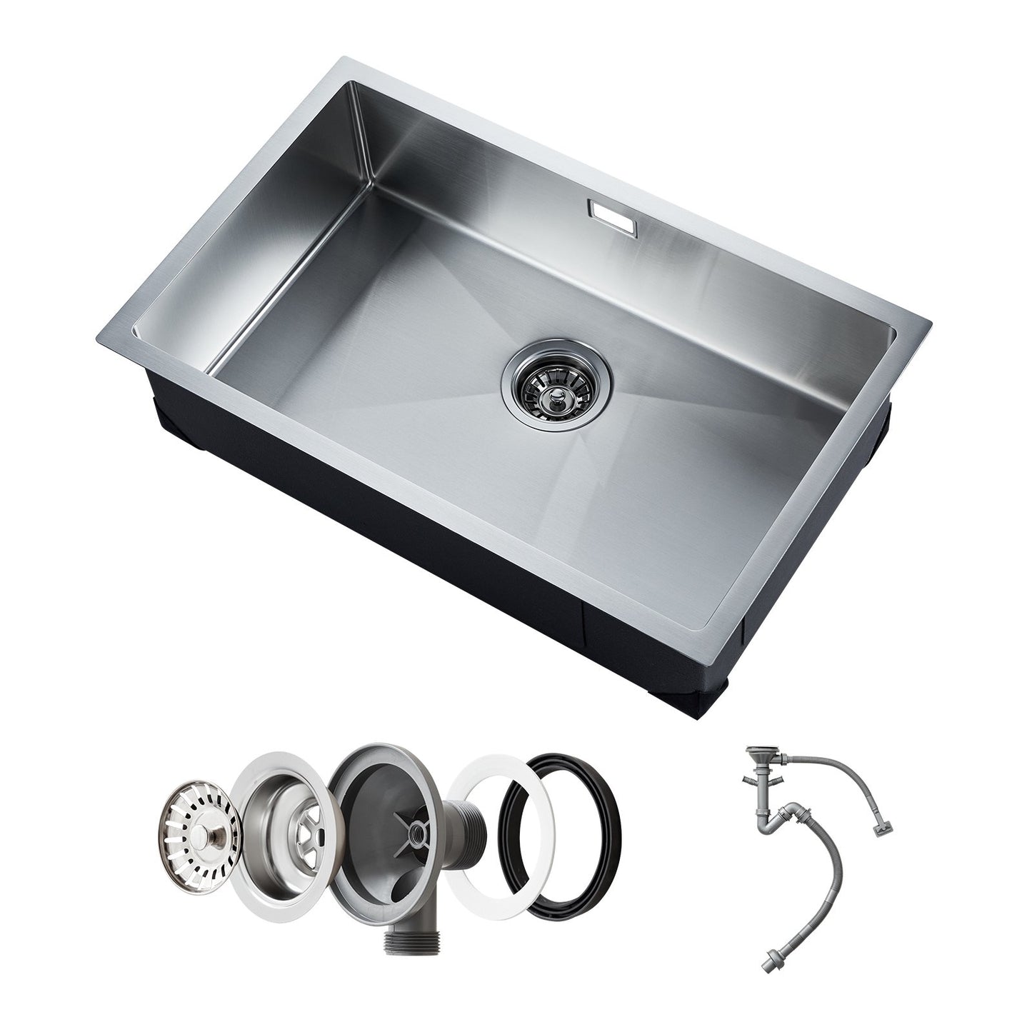 70cm Köksdiskbänk Undermonterad Enkelskål Drop-In Basin Rostfritt stålstång
