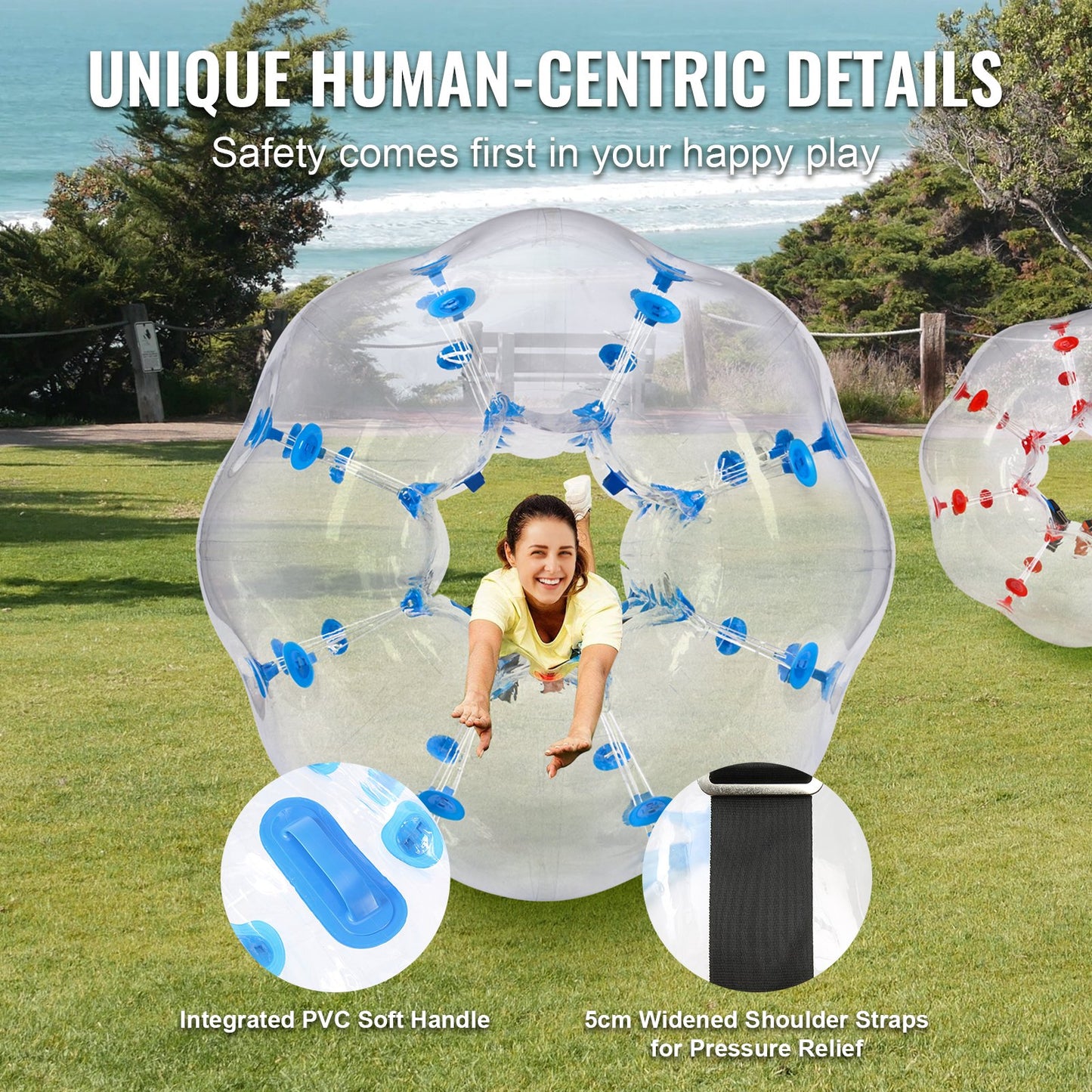 Uppblåsbara Bumper Balls 2-pack, 4FT/1,2M Body Sumo Zorb Balls för tonåring, 0,8 mm tjocka PVC Human Hamster Bubble Balls för utomhusspel för lagspel, Bumper Bopper Leksaker för trädgård, trädgård, park