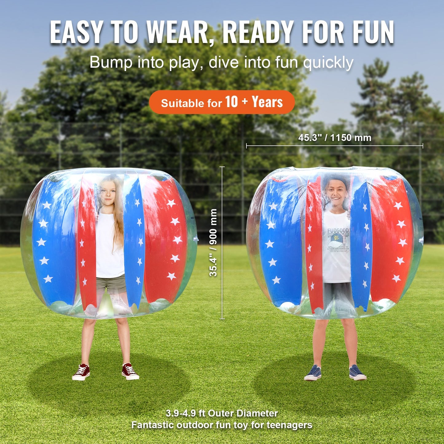 Uppblåsbara Bumper Balls 2-pack, 4FT/1,2M Body Sumo Zorb Balls för barn och tonåringar, Slitstark PVC Human Hamster Bubble Balls för utomhusspel för lagspel, Bumper Bopper Leksaker för lekplats, trädgård, park