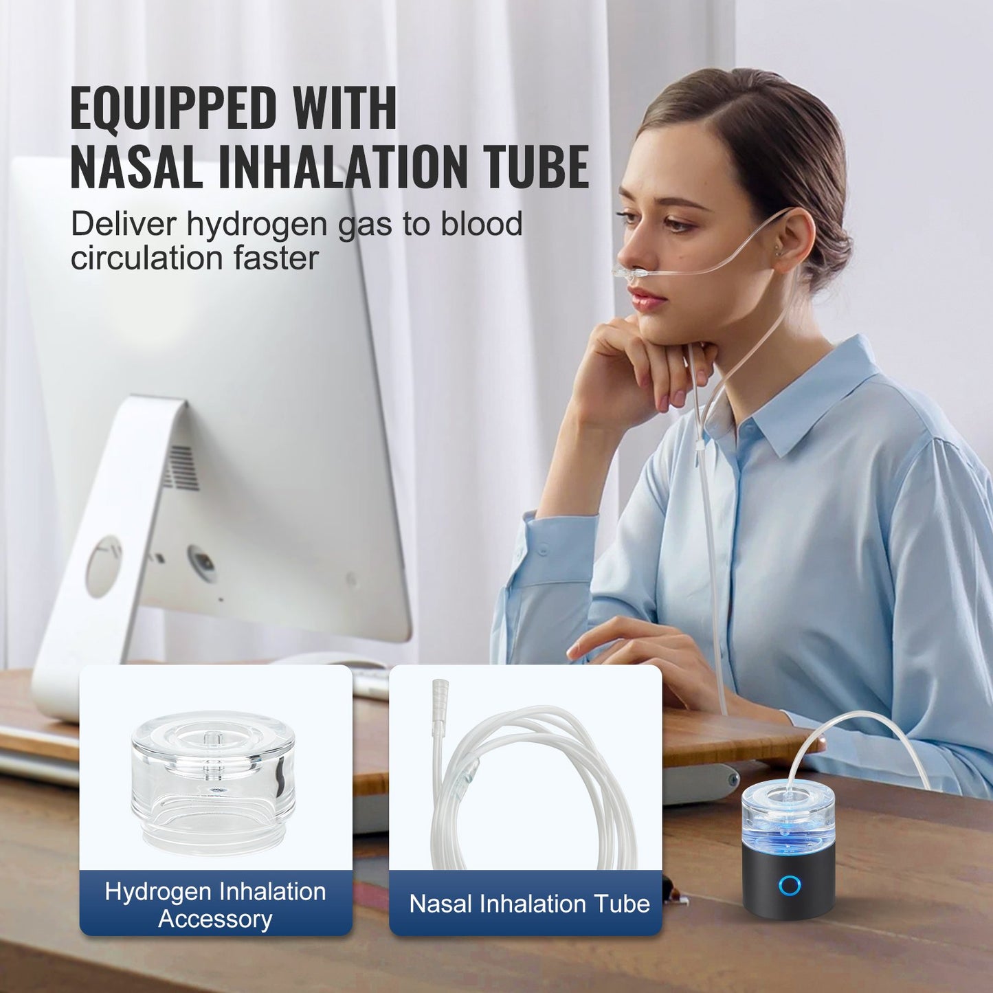 Hydrogen Water Bottle Generator, 230 ml / 8,1 oz Kapacitet Bärbar Hydrogen Water Maker, SPE Technology Hydrogen Rich Water Ionizer Machine med Nasal Inhalationsslang och självrengörande