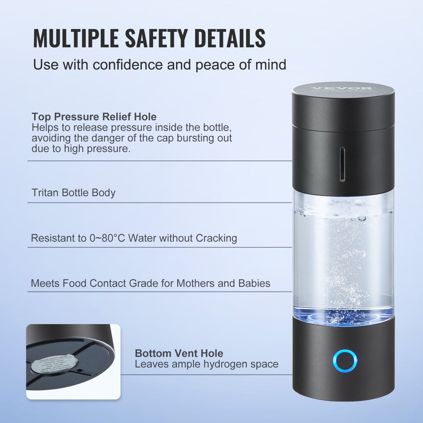 Hydrogen Water Bottle Generator, 230 ml / 8,1 oz Kapacitet Bärbar Hydrogen Water Maker, SPE Technology Hydrogen Rich Water Ionizer Machine med Nasal Inhalationsslang och självrengörande