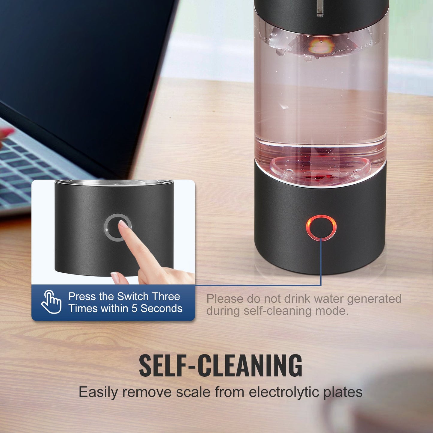 Hydrogen Water Bottle Generator, 230 ml / 8,1 oz Kapacitet Bärbar Hydrogen Water Maker, SPE Technology Hydrogen Rich Water Ionizer Machine med Nasal Inhalationsslang och självrengörande