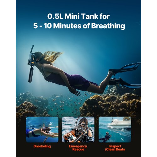 0,5 L Scuba Tank 32,81 ft Dykdjup Lungtank Kit med snorkelmask | EU