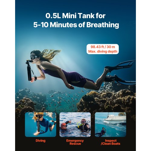 0,5 L Scuba Tank 98,43 ft Dykdjup Lungtank Kit för utforskning | EU