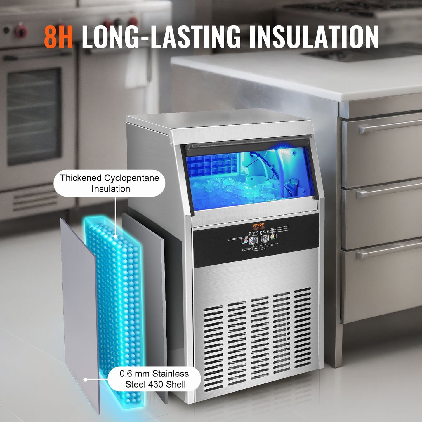 Commercial Ice Maker Freestanding Cabinet Machine 130lbs/24H 60 Ice Cubes