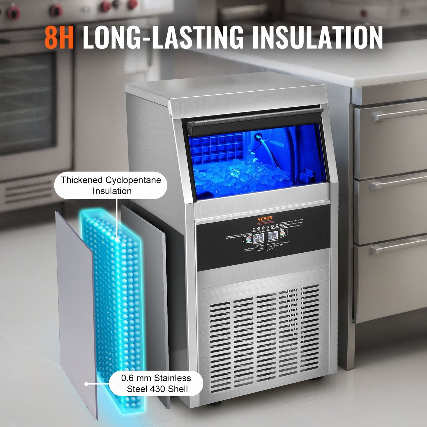 Commercial Ice Machine Freestanding Cabinet Machine 80lbs/24H 40 Ice Cubes