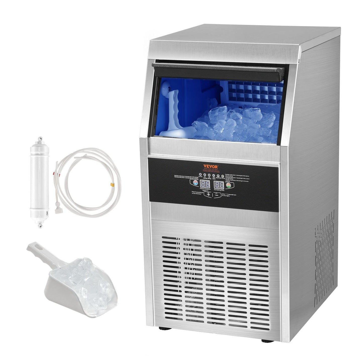 Commercial Ice Machine Freestanding Cabinet Machine 80lbs/24H 40 Ice Cubes
