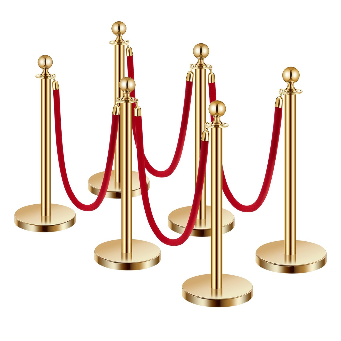 6 Stück Goldpfosten, 4 rote Samtseile, Sandinjektion, Hohlboden