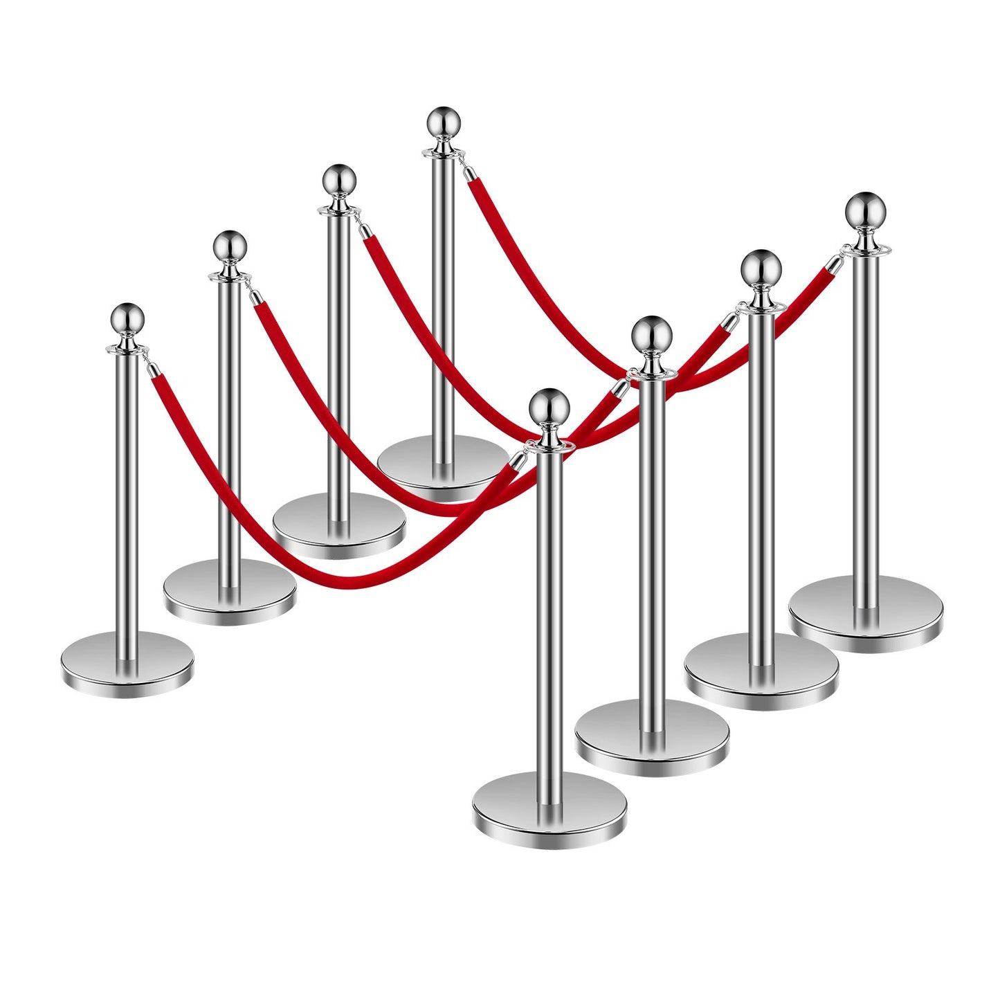 8 pcs Silver Standing Pole 4 Red Velvet Rep Sand Injection Hollow Base