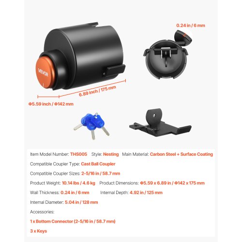 släpvagnskopplingslås passar 2-5/16-tums kopplingar kraftigt släpvagnslås | EU