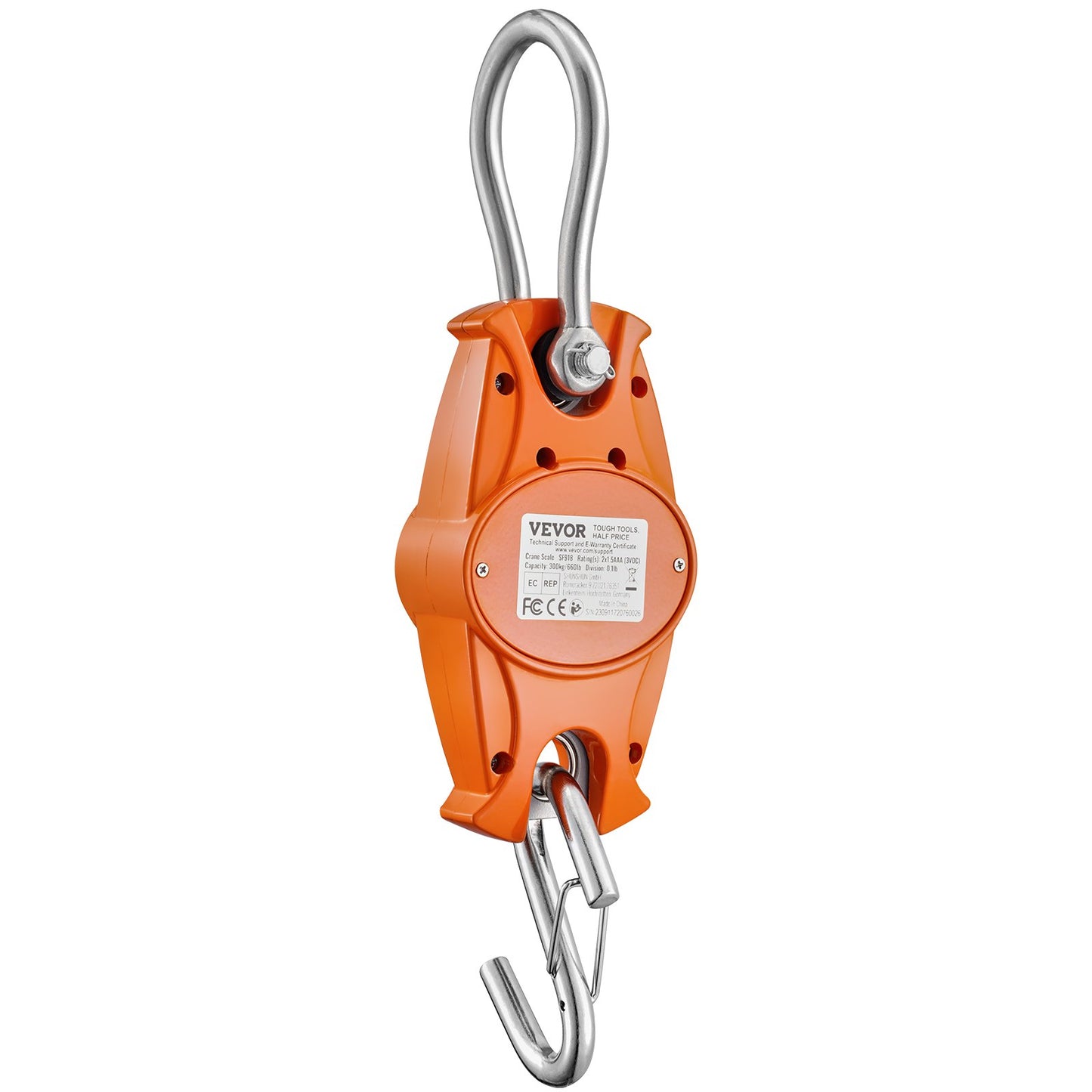 Digital Crane Våg, 660 lbs/300 kg, Industriell Heavy Duty Hängningsvåg med gjuten aluminiumfodral & LCD-skärm, Handhållen minikran med krokar för gård, jakt, fiske, utomhus, garage (orange)
