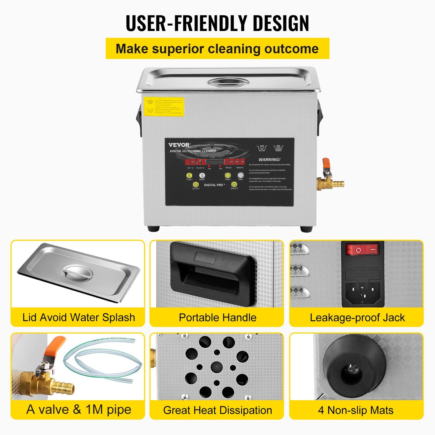 6L Digital Ultrasonic Cleaner Heater Timer 400W Kraftfull Smycken Glasögon
