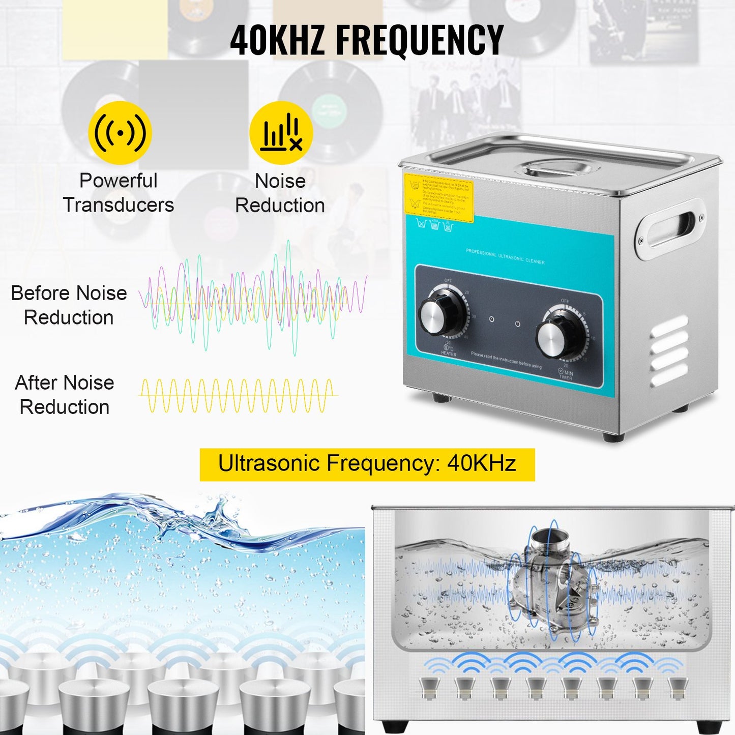 Knob Ultrasonic Cleaner 3L 40kHz Ultrasonic Cleaner Machine Knob Control Sonic Cleaner 304 Stainless Steel Ultrasonic Cleaner Machine with Heater & Timer for Cleaning Jewelry Glasses Watches
