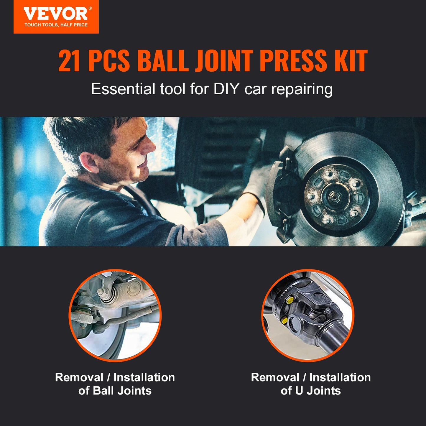 Ball Joint Press Kit, 21 Pcs Tool Set, C-press Ball Joint Remove and Install Tool, for Most 2WD and 4WD Cars, Heavy Duty Ball Joint Repair Kit for Car Repair