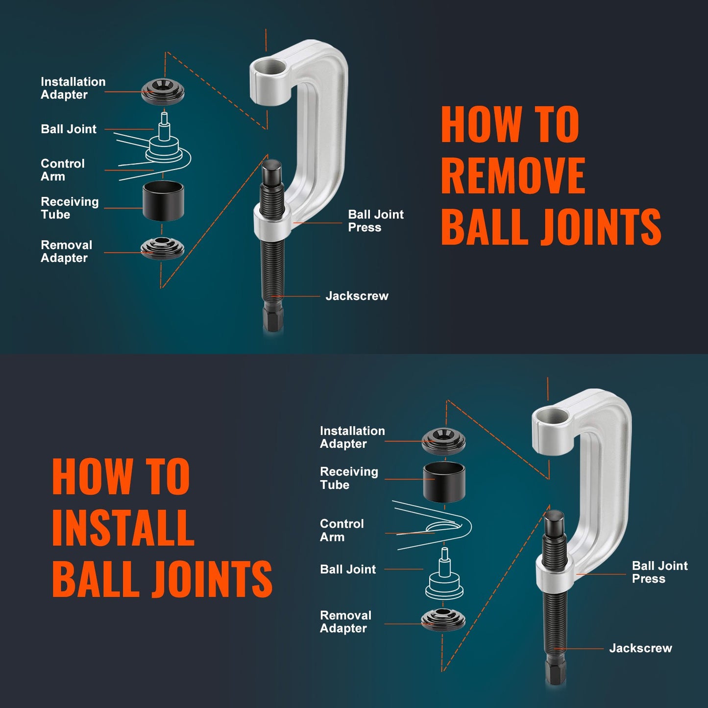 Ball Joint Press Kit, 21 Pcs Tool Set, C-press Ball Joint Remove and Install Tool, for Most 2WD and 4WD Cars, Heavy Duty Ball Joint Repair Kit for Car Repair