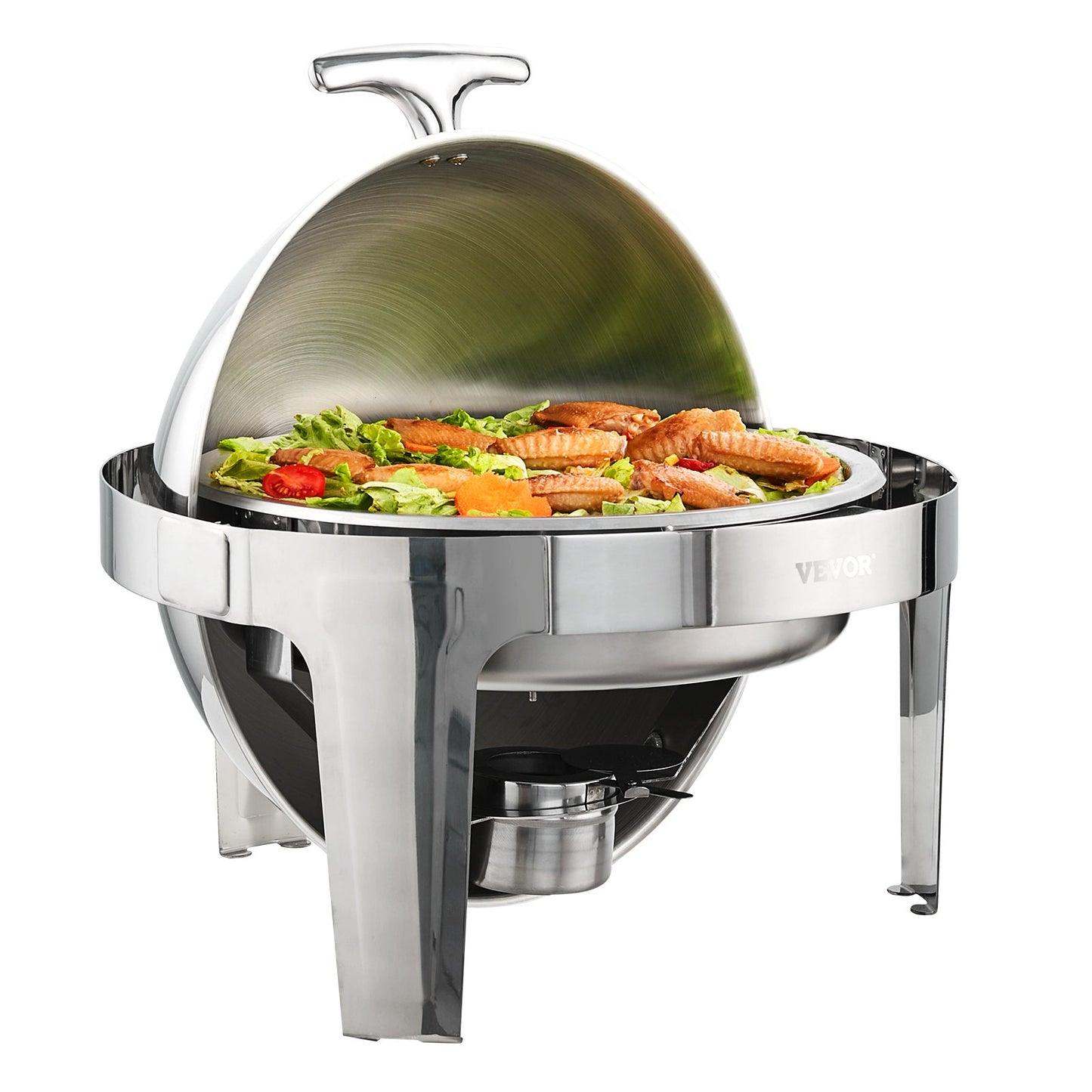 Roll Top Chafing Dish Buffet Set, 6 Qt 2 Pack, rostfritt stål Chafer med 2 fullstora kastruller, Round Catering Warmer Server med lock Vattenpanna Stativ Bränslehållare, för minst 5 personer