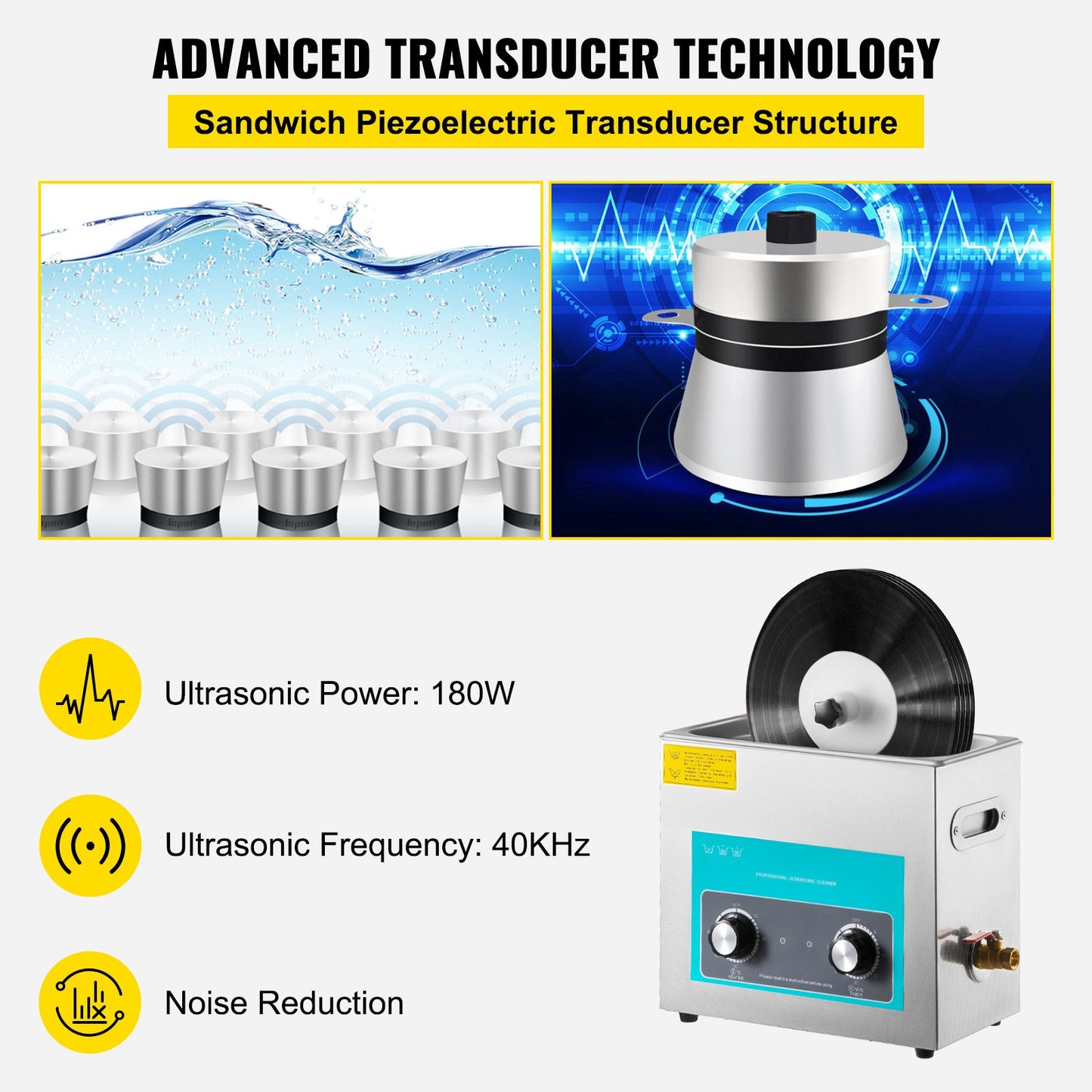 Ultrasonic Vinyl Record Cleaner 6L 40kHz Vinyl Ultrasonic Cleaner Knob Control Record Ultrasonic Cleaner 8 Records Vinyl Sonic Cleaner Stainless Steel Tank with Mechanical Heater & Timer