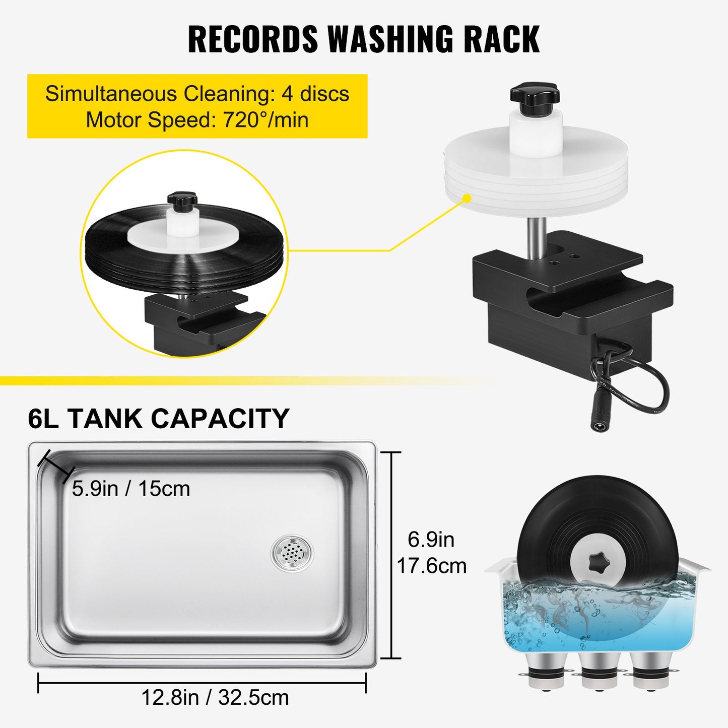 Ultrasonic Vinyl Record Cleaner 6L 40kHz Vinyl Ultrasonic Cleaner Knob Control Record Ultrasonic Cleaner 8 Records Vinyl Sonic Cleaner Stainless Steel Tank with Mechanical Heater & Timer