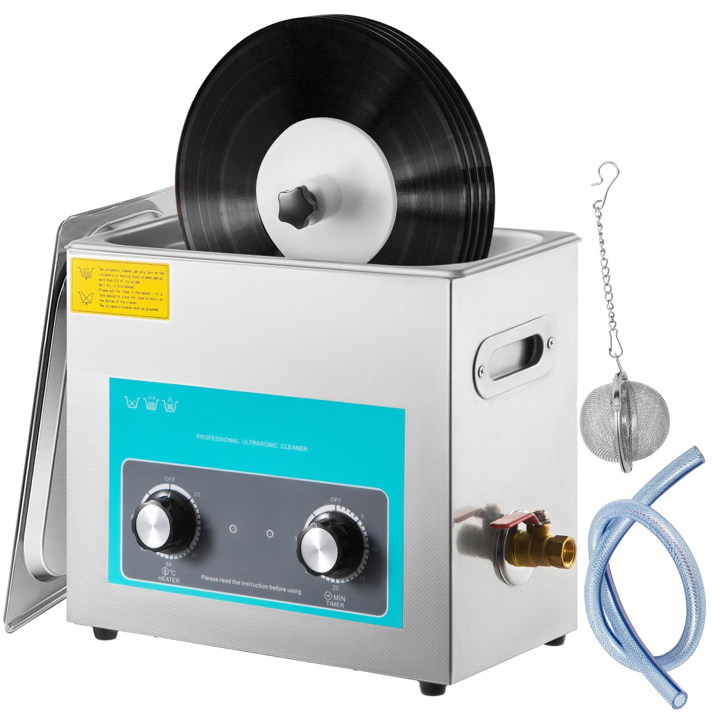 Ultrasonic Vinyl Record Cleaner 6L 40kHz Vinyl Ultrasonic Cleaner Knob Control Record Ultrasonic Cleaner 8 Records Vinyl Sonic Cleaner Stainless Steel Tank with Mechanical Heater & Timer