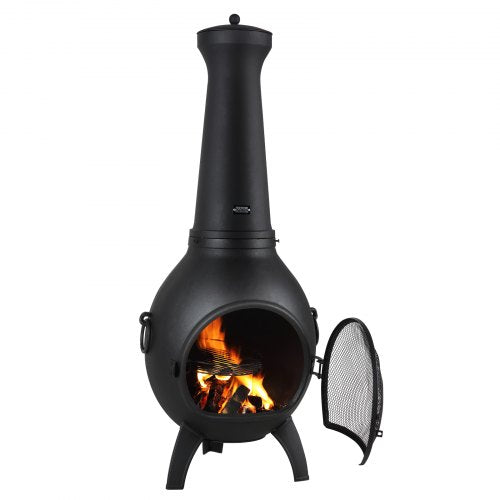 18 tums Chiminea vedeldad eldstad för utomhusbruk med grillnät och skorstensbeklädnad