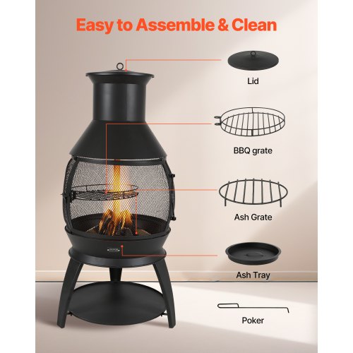 22 inch Chiminea outdoor iron fireplace with grill grate and chimney liner | EU