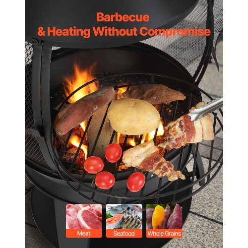 22 inch Chiminea outdoor iron fireplace with grill grate and chimney liner | EU