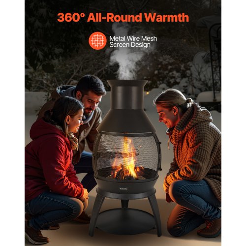 22 inch Chiminea outdoor iron fireplace with grill grate and chimney liner | EU