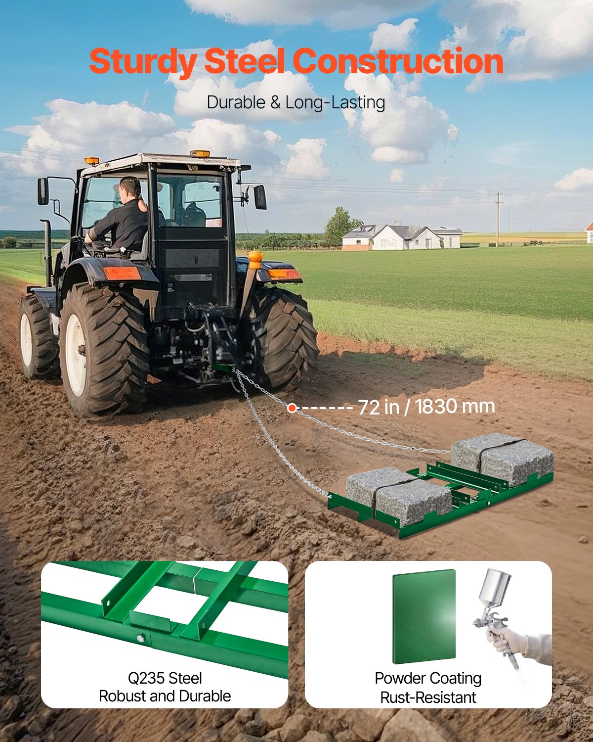 Drag Harrow 4 ft Heavy Duty Bogsering bakom Drag Harrow Uppfartsväghyvlar