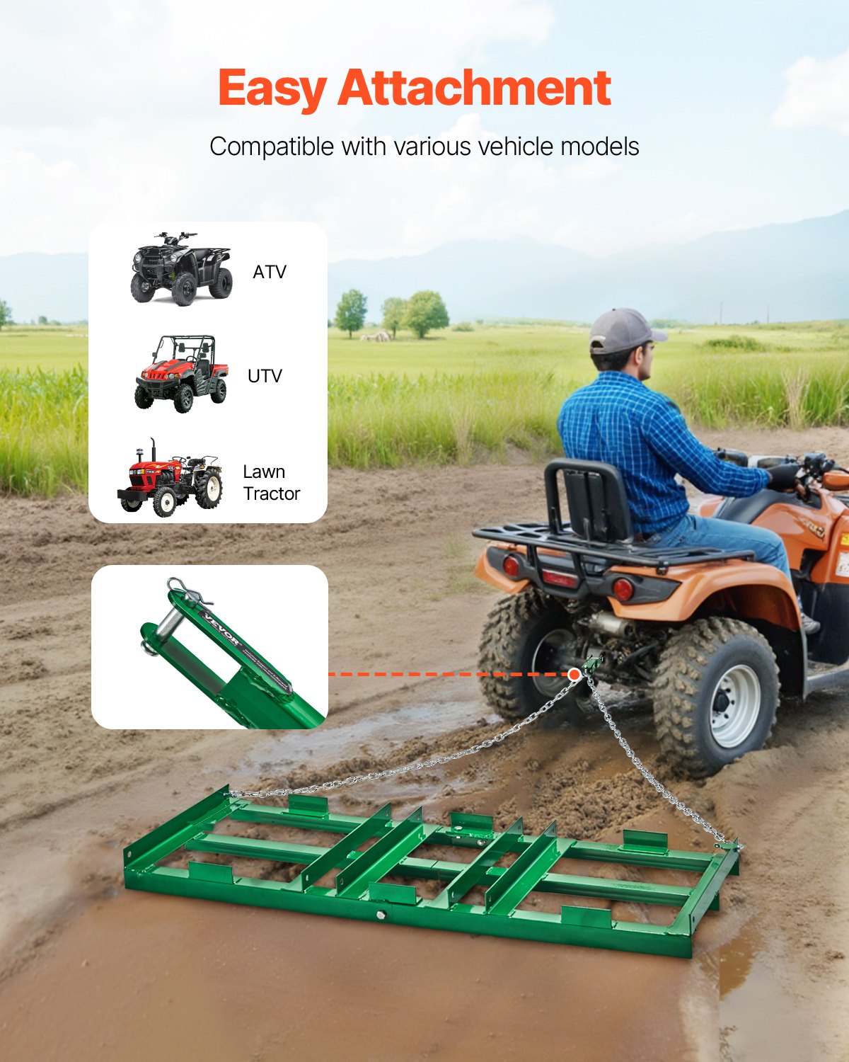 Drag Harrow 4 ft Heavy Duty Bogsering bakom Drag Harrow Uppfartsväghyvlar