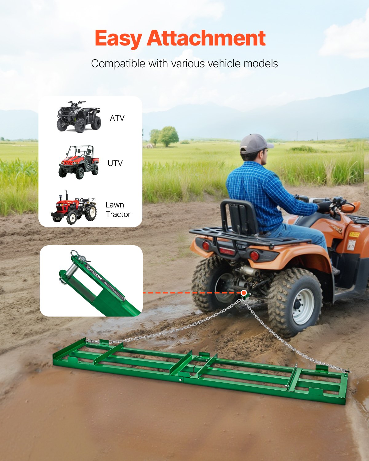 Drag Harrow 8 ft Heavy Duty Tow Behind Drag Harrow Driveway Graders