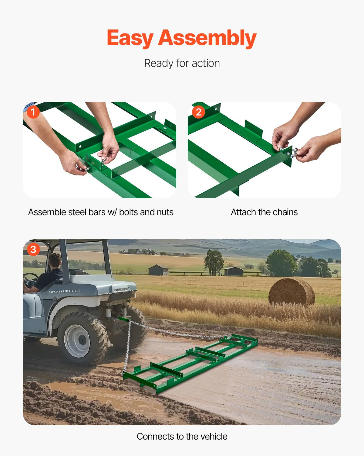 Drag Harrow 8 ft Heavy Duty Tow Behind Drag Harrow Driveway Graders