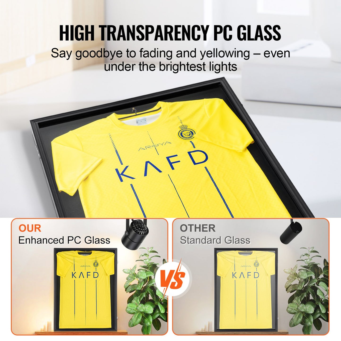 Jersey Display Ramfodral, 23,3 x 31,2 x 1,5 tum, stor låsbar sporttröja skugglåda med 98 % UV-skydd PC-glas och galgar, för baseball-basketfotbollshockeytröja och uniform