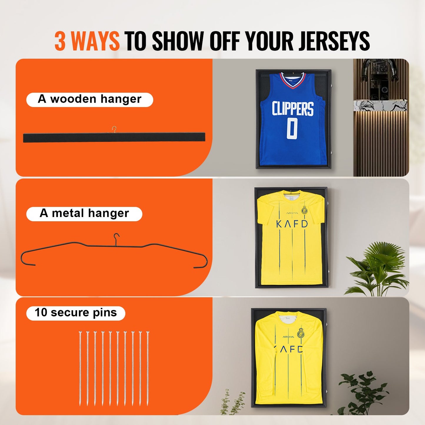Jersey Display Ramfodral, 23,3 x 31,2 x 1,5 tum, stor låsbar sporttröja skugglåda med 98 % UV-skydd PC-glas och galgar, för baseball-basketfotbollshockeytröja och uniform