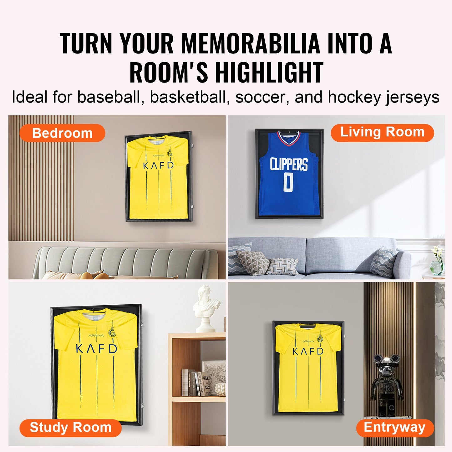 Jersey Display Ramfodral, 23,3 x 31,2 x 1,5 tum, stor låsbar sporttröja skugglåda med 98 % UV-skydd PC-glas och galgar, för baseball-basketfotbollshockeytröja och uniform