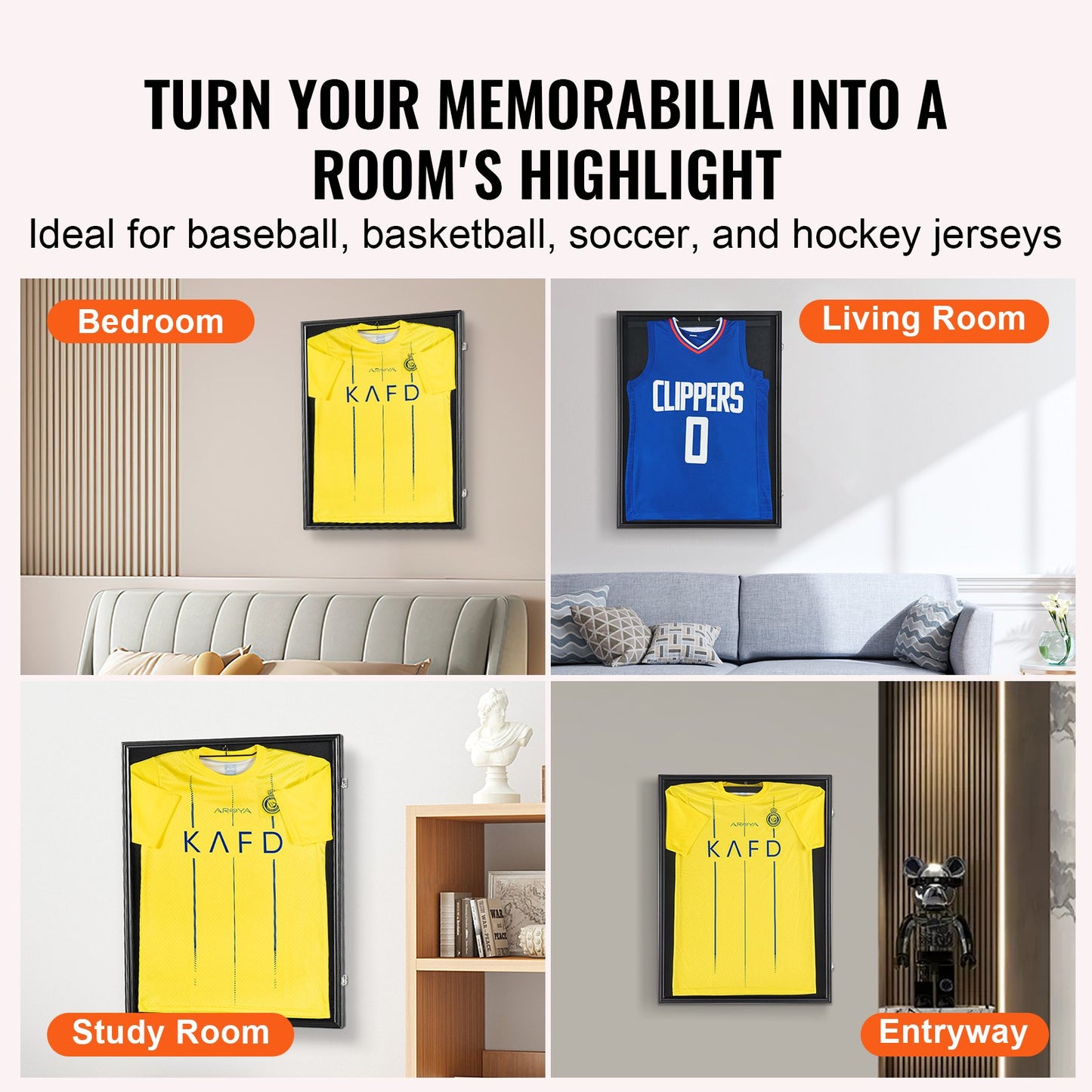 Jersey Display Ram Fodral, 24 x 32 x 1,5 tum, stor låsbar sporttröja skugglåda med 98 % UV-skydd PC-glas och hängare, för baseball-basket fotbollshockeytröja och uniform, svart