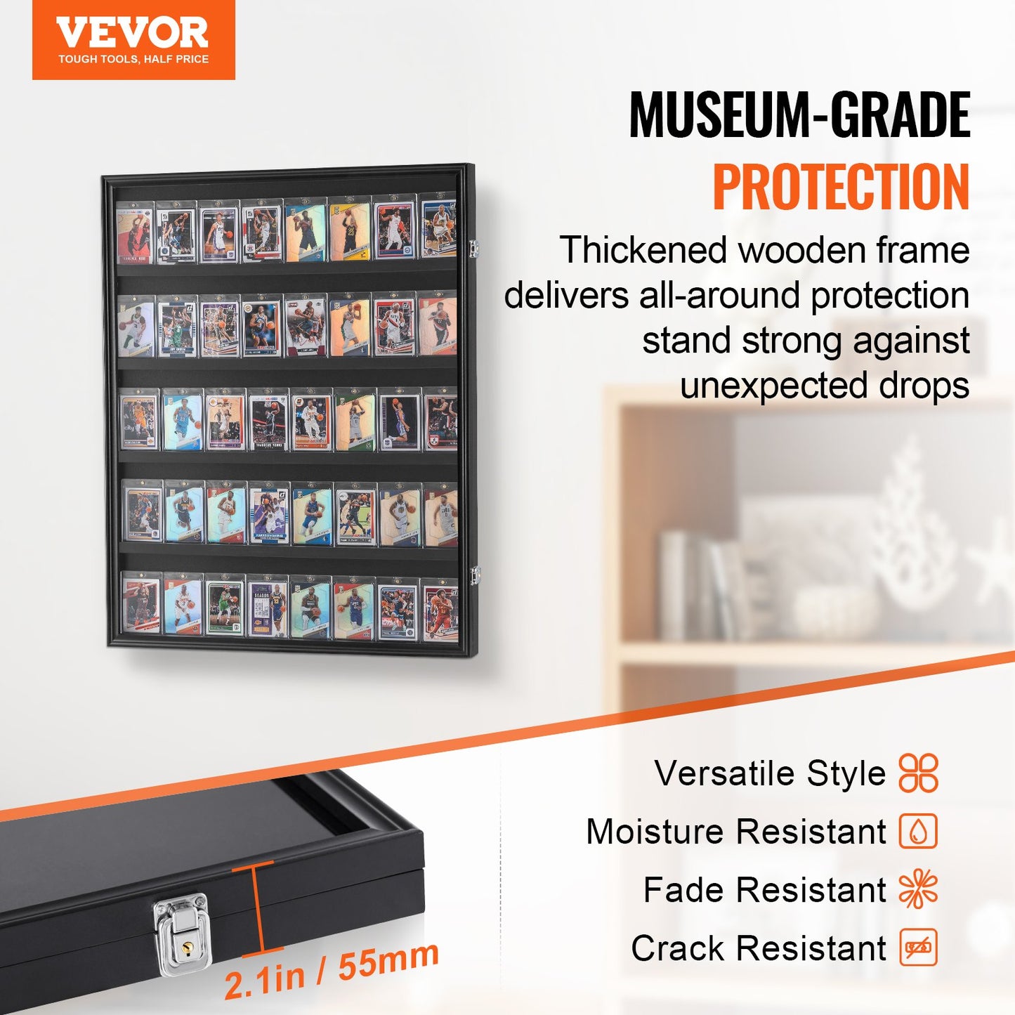 35 Graded Sport Card Display Case, 24,3x30,5x2,1 tum, Baseball Card Display Ram med 98 % UV-skydd Clear View PC-glas, Låsbart väggskåp för fotboll Basket Hockey Trading Card