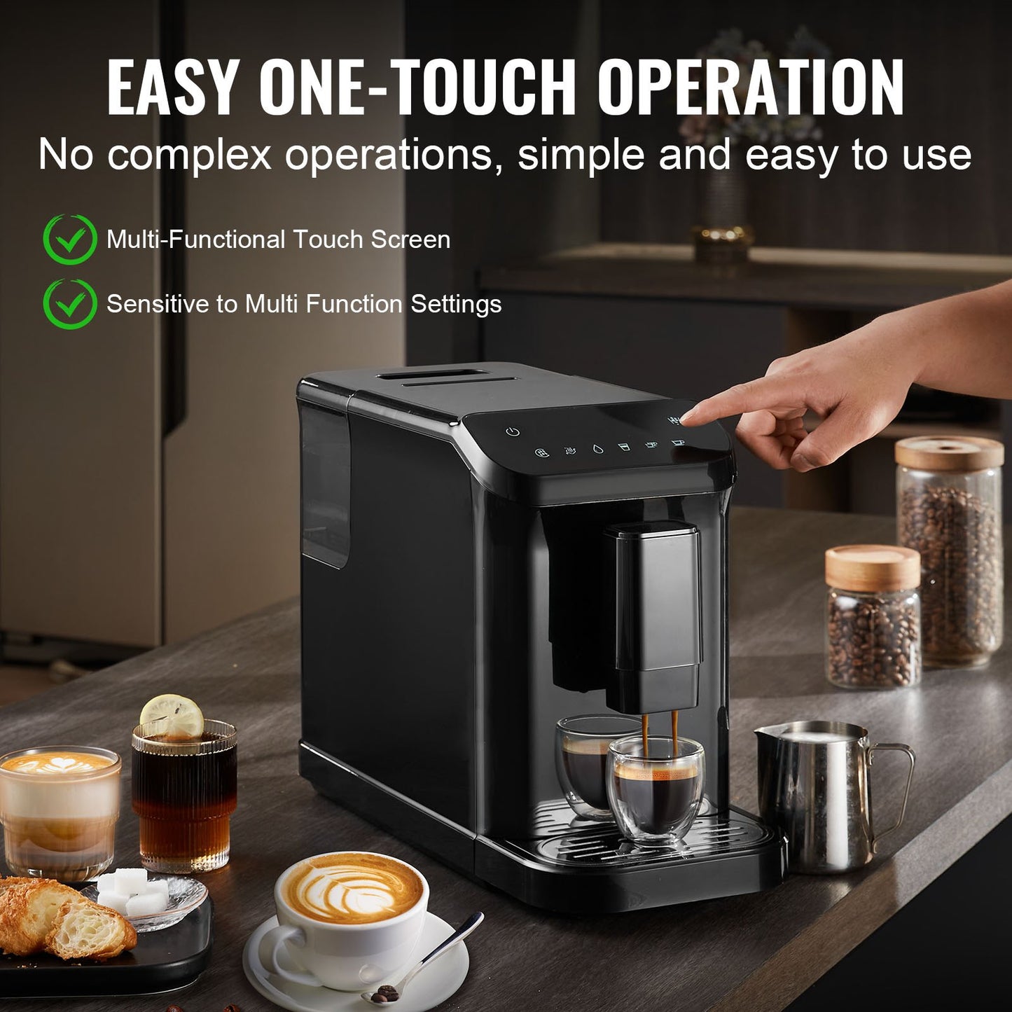Automatisk espressomaskin 15 bar med inbyggd kvarn & 15 slipnivåer