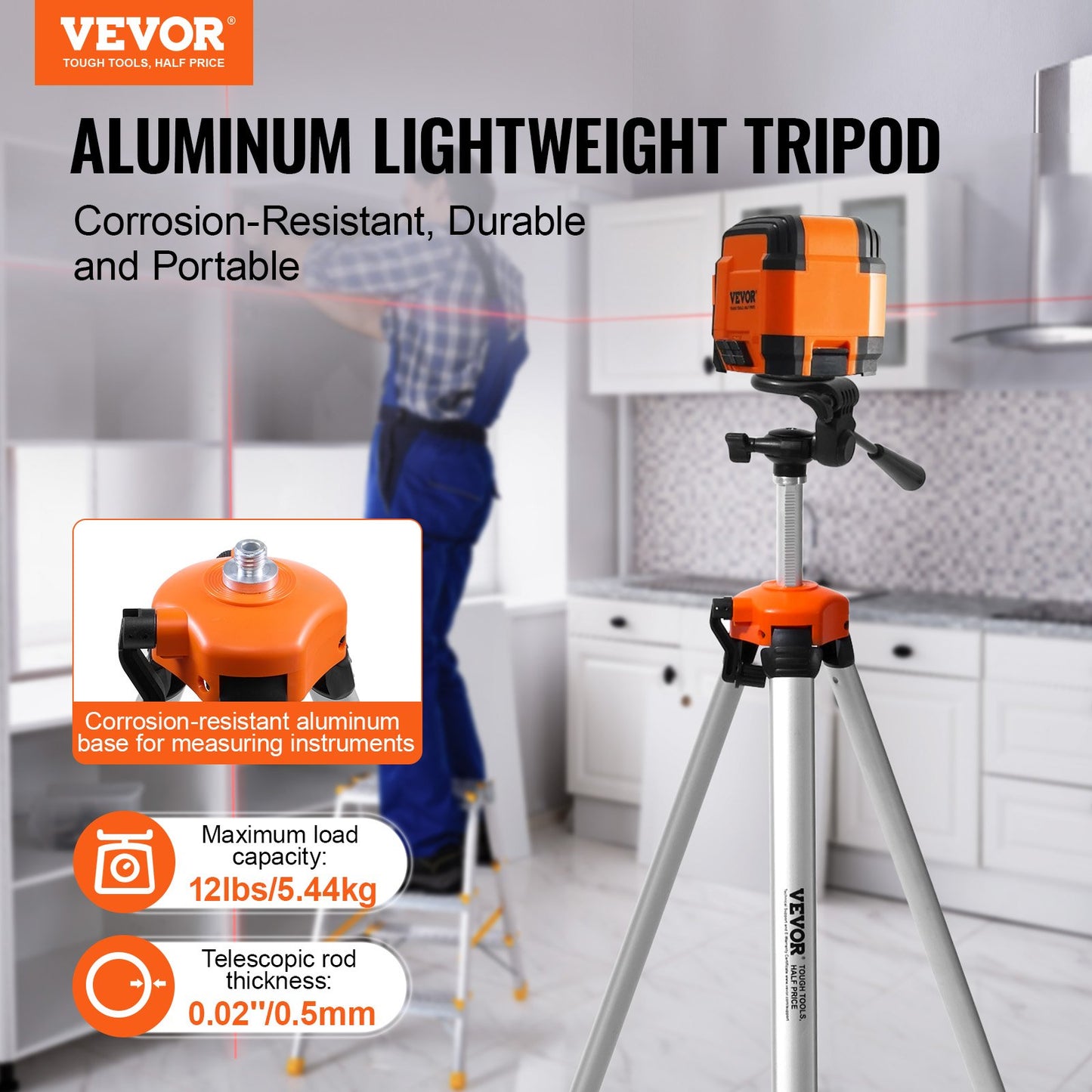 Laser Level Tripod ¼ x 20 tråd 27,36-68,11 tum Höjdjustering