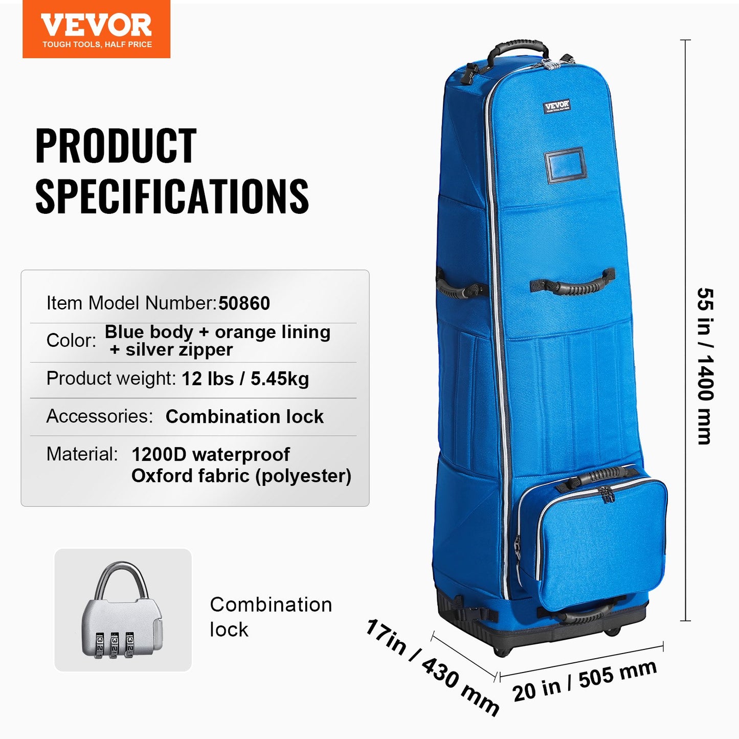 Golf Club Travel Bag Golf Luggage Bag Cover with Wheels 1200D Oxford