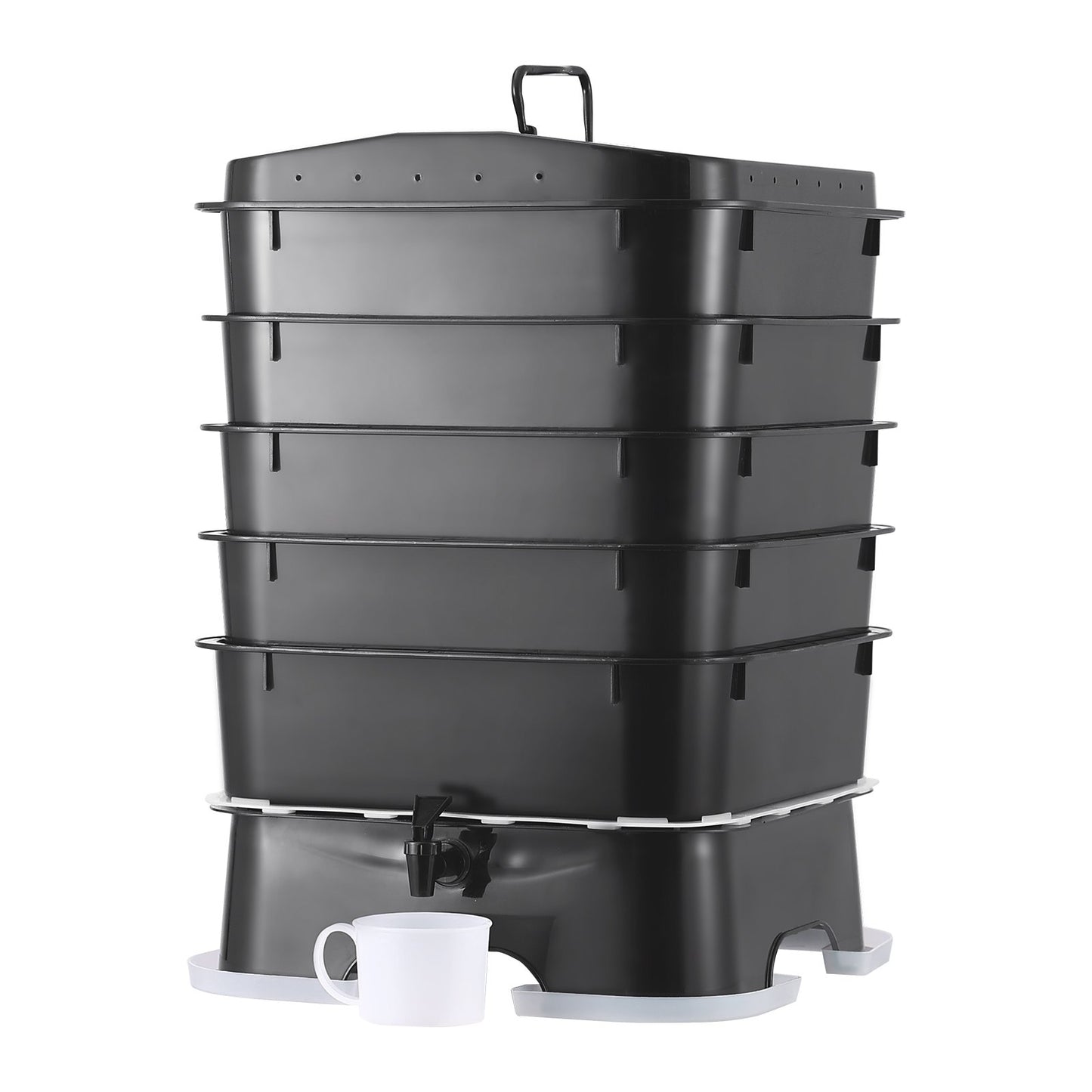 5-tray worm composter, 50L worm compost bin outdoor and indoor, worm farm kit with sustainable design, for food waste recycling, worm castings, worm tea, vermiculture and vermicomposting