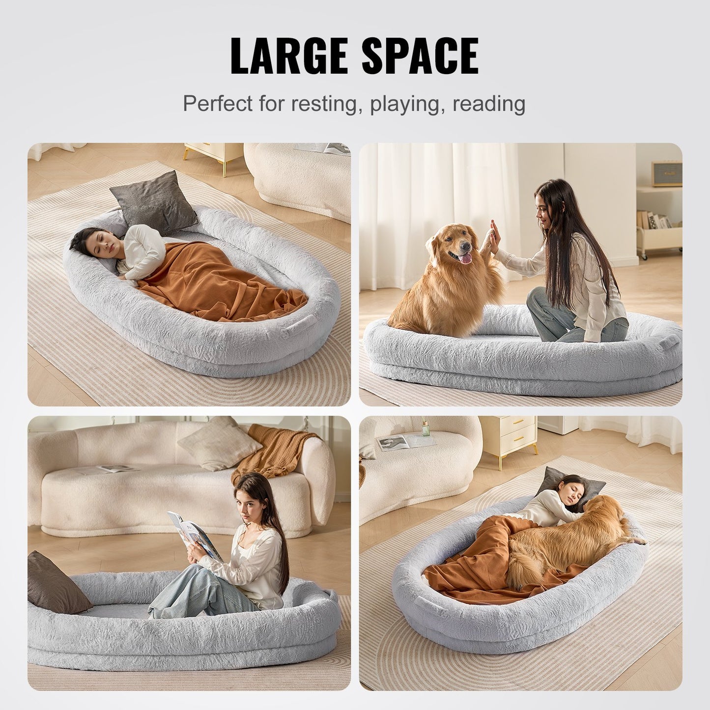 Menschliches Hundebett 72x48x10 Zoll großes Hundebett in menschlicher Größe, waschbar, künstliches Kaninchenfell